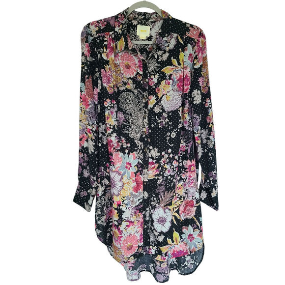 Anthropologie Maeve Autumnal Floral High-Low Button Front Tunic Top Size Medium - Picture 3 of 9
